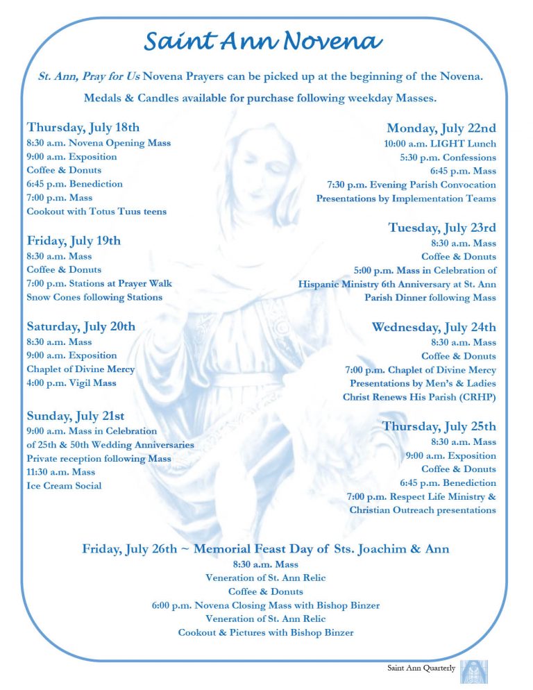 Current Saint Ann Novena Schedule St. Ann Catholic Church